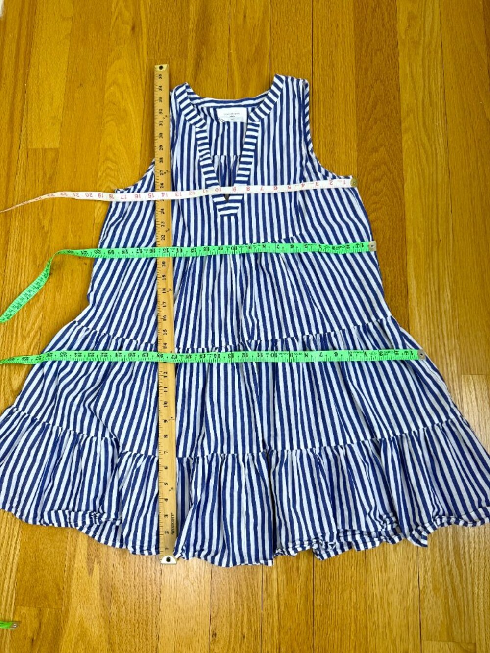 Pomander Place Navy and White Striped V-Neck Tiered Mini Dress - Picture 9 of 9